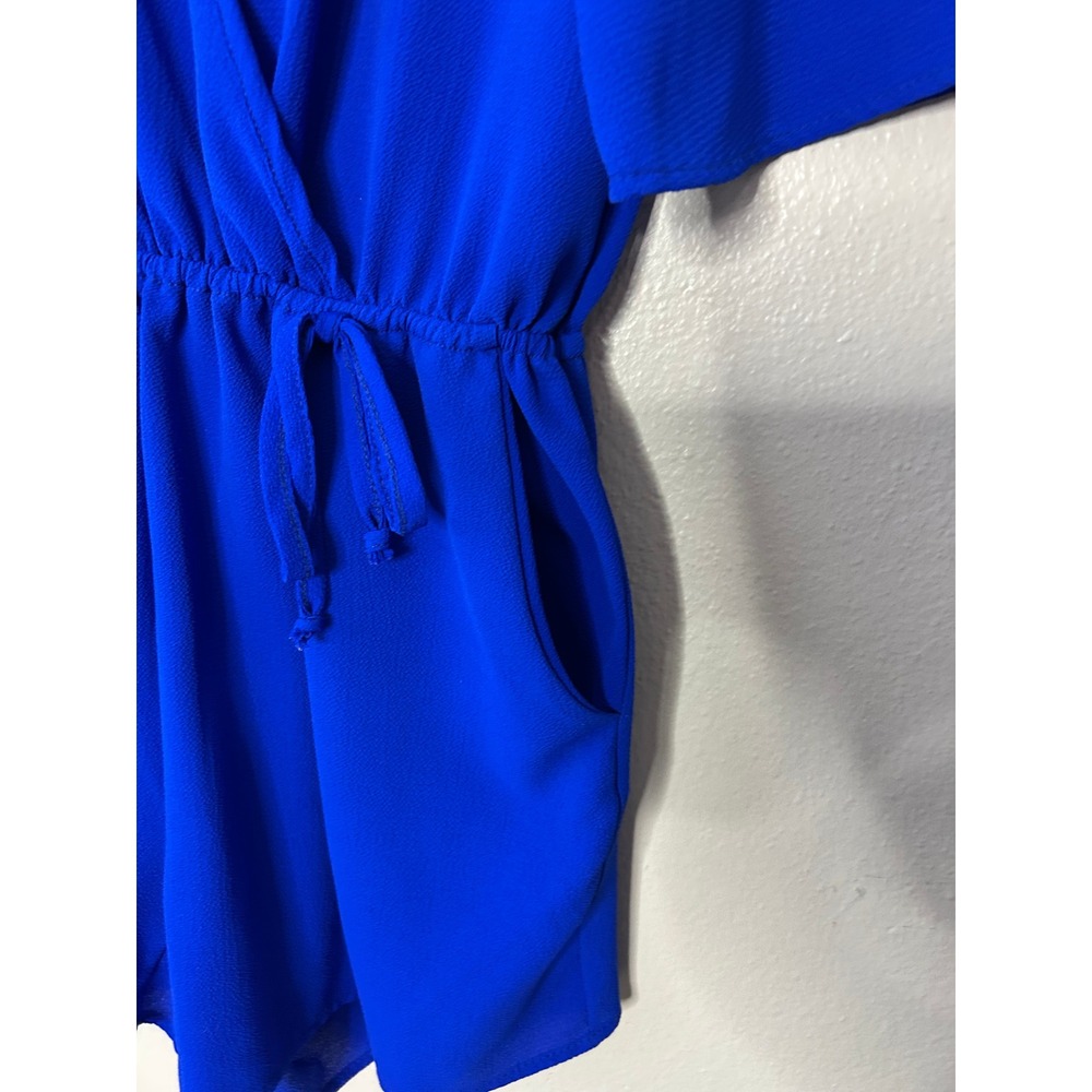 Paolino Womens Cobalt Blue Wrap Front Romper Elastic Waist Pockets Size Small - Picture 7 of 8